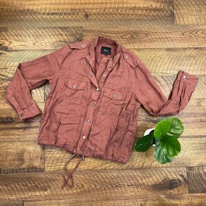 RAILS S Womens Collins Linen Rust Red Military Style Cargo Jacket Snap Zip